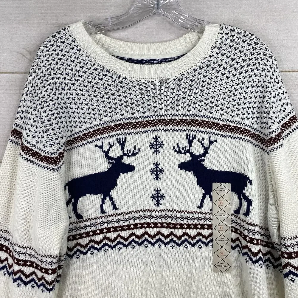 St. John's Bay Sweater Mens XL 100% Cotton Crew-Neck Pullover Deer Country NWT